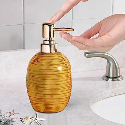 Bathroom Accessories Set, 3 Pcs Marble Look Bath Set Soap Dispenser & Toothbrush Holder Set, Counter Top Restroom Apartment Decor Stuff, Ceramic Kits, Unique Gift, Yellow
