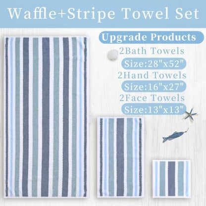 VOOVA & MOVAS Stripe 6PC Towel Set, Cotton Blend, Blue Gray White
