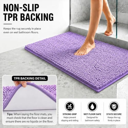 Bathroom Rugs Sets 2 Piece,Super Absorbent Soft,Thick,Machine Washable Chenille Bath Mat,Non Slip Toilet Floor Rug,Bath Mats for Bathroom,20x32 Plus 20x20 U Shape,Lavender Purple
