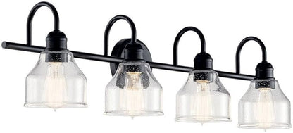 Kichler Avery 33.5" Bathroom Vanity Industrial 4 Light Wall Fixture with Clear Seeded Glass in Black, for Bathroom (8.25" x 33.5" x 9.5") 45974BK