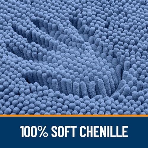 OLANLY Chenille Bathroom Rugs Set 2 Piece, 47"x20"+24"x20", Cornflower Blue