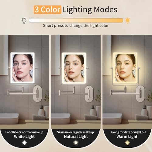 FUNTOUCH 5000mAh Rechargeable Wall Mounted Makeup Mirror with Lights