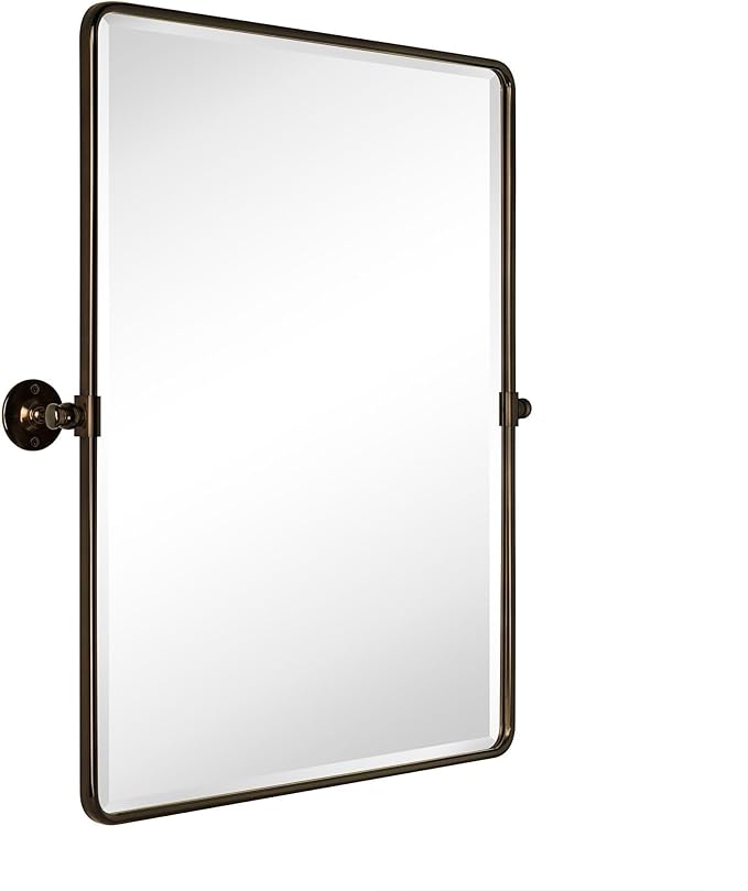 Farmhouse Pivot Rectangle Bathroom Mirror Oil Rubbed Bronze Metal Framed Tilting Beveled Vanity Mirrors for Wall, Overall 27.91x 30 inches (Mirrror 24 x 30 inches)