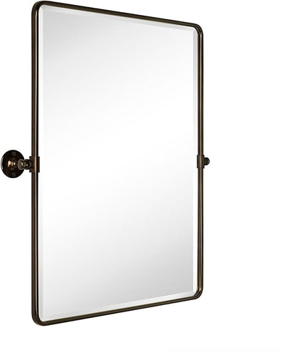 Farmhouse Pivot Rectangle Bathroom Mirror Oil Rubbed Bronze Metal Framed Tilting Beveled Vanity Mirrors for Wall, Overall 27.91x 30 inches (Mirrror 24 x 30 inches)