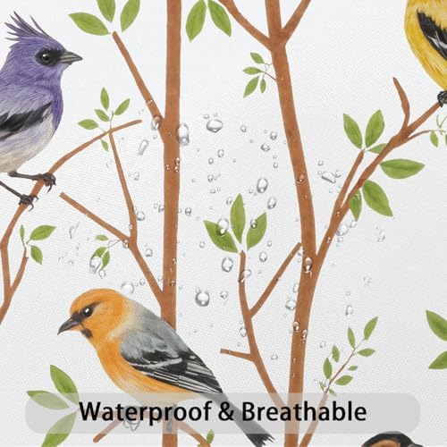 Moonslim Colorful Birds Shower Curtains, Woodland Green Leaves Trees Wildlife Vintage Spring Themed Shower Curtain Set, Fabric Bath Curtain for Bathroom Decor Waterproof Cloth with Hooks 72X72 Inch