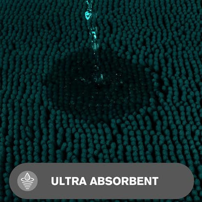 Dark Teal Bathroom Rugs – Absorbent and Washable Bath Mat, Non-Slip, Thick Soft Chenille Bath Rugs for Bathroom Floor, Shower, Sink - 26" x 44"