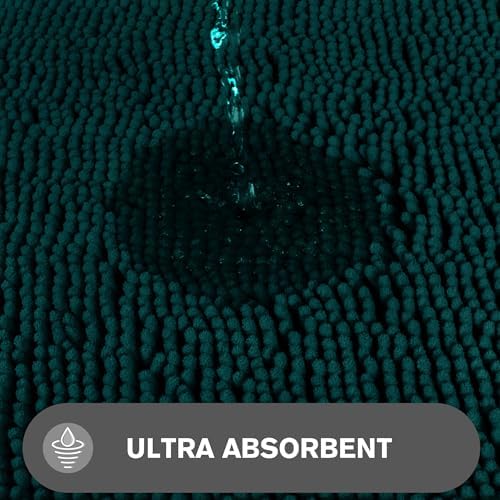 Dark Teal Bathroom Rugs – Absorbent and Washable Bath Mat, Non-Slip, Thick Soft Chenille Bath Rugs for Bathroom Floor, Shower, Sink - 17" x 24"