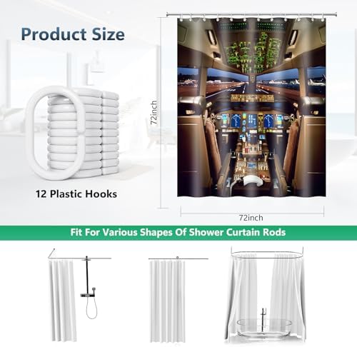Airplane Cockpit for Boeing 777 Shower Curtain with Hooks 72 x 72 Inches