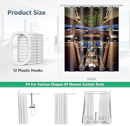 Airplane Cockpit for Boeing 777 Shower Curtain with Hooks 72 x 72 Inches