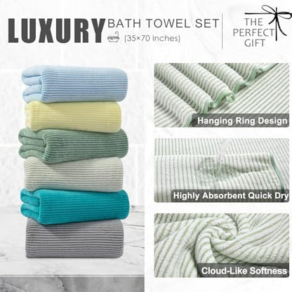 8-Piece Premium Towel Set for Bathroom|2 Oversized Large Bath Sheet,2 Hand Towels,4 Washcloths|Soft Cozy Highly Absorbent Fast Dry Microfiber Shower Towel Set for Hotel Bathroom Essentials,Green White