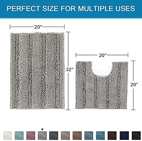 H.VERSAILTEX Bathroom Rugs Bath Rug Set 2 Piece Bathroom Contour Rug Toilet Mat Sets Non Slip Contour Bath Rug Ultra Thick Water Absorbent Striped Bath Mats Washable(20" x 32" Plus 20" x 20" U, Dove)