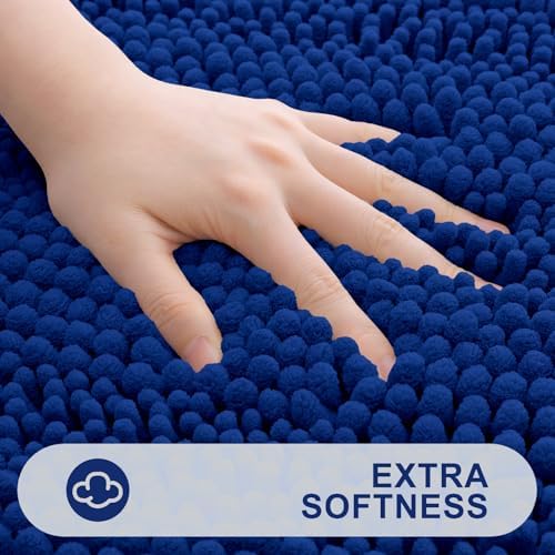 Grandaily Chenille Striped Bathroom Rugs 30x20, Extra Thick and Absorbent Bath Mats, Non-Slip Soft Plush Shaggy Shower Carpet, Machine Wash Dry, Bath Rug for Bathroom, (Medium, Royal Blue)
