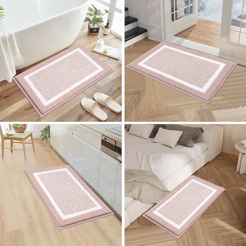 Pauwer 3 Piece Bathroom Rug Set, Non Slip Washable Bath Mat, Dusty Pink