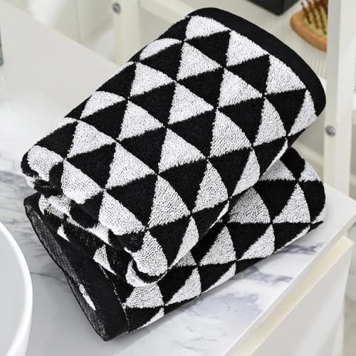 Jacquotha Black and White Hand Towels (Geometric Triangle), 4 Pack