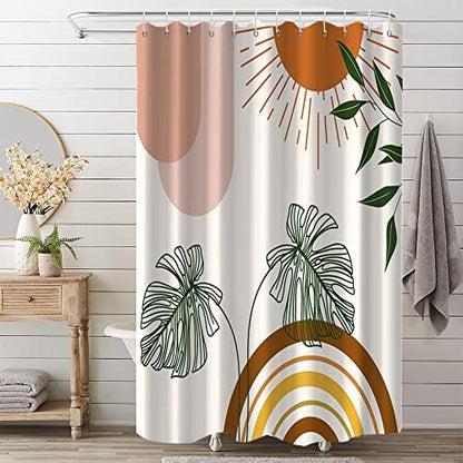 Boho Orange Shower Curtain with Hooks for Bathroom 72x96 Inch