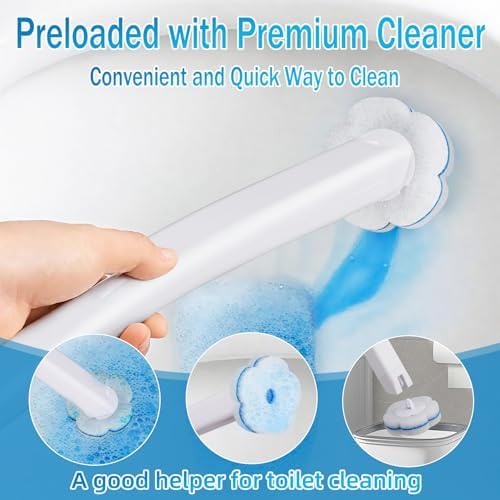 Disposable Toilet Brush and Holder Set with 48 Toilet Cleaner Refills，Toilet Bowl Brush Kit with Refill Pads Disposable Toilet Cleaning System for Toilet Bowl，Bathtub，Bathroom - White