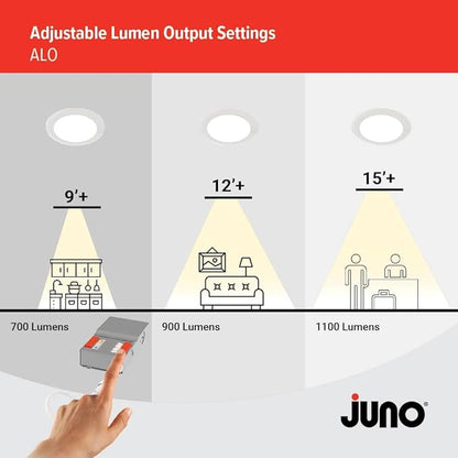 Juno LED Recessed Lights 4 Inch Round Baffle Wafer Downlight, 5-in-1 Switchable White Color Temperature, Adjustable Brightness, 120 Volts, 4-Inch Flat Trim, Matte White (12-Pack)