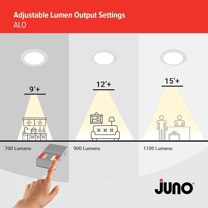 Juno LED Recessed Lights 4 Inch Round Baffle Wafer Downlight, 5-in-1 Switchable White Color Temperature, Adjustable Brightness, 120 Volts, 4-Inch Flat Trim, 1 Pack, Matte White