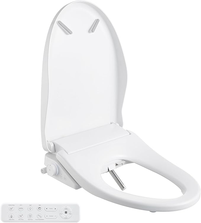 Smart Bidet Toilet Seat with Remote, Adjustable Heated Seat&Air Dryer, Endless Instant Warm Water, Multiple Spray Modes, Stainless Steel Nozzle, Soft Close, Deodorizer, 3D Curved(AMZ-US-NKH3101-NA)