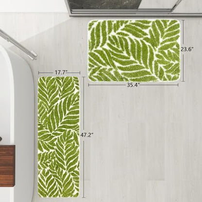 Grass Green Leaf Bathroom Rugs - Cute Bath Mat, Large Bath Mats Non Slip Machine Washable Funny Bathroom Decor Water Absorbing Bath Rugs Green Bath Mat Leaves 24" x 36"