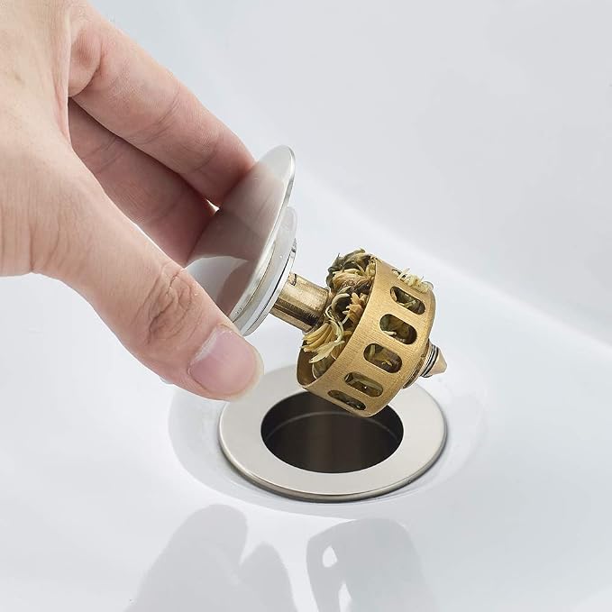 Bathroom Sink Drain Without Overflow Vessel Sink Lavatory Vanity Pop Up Drain Stopper, Brushed Nickel