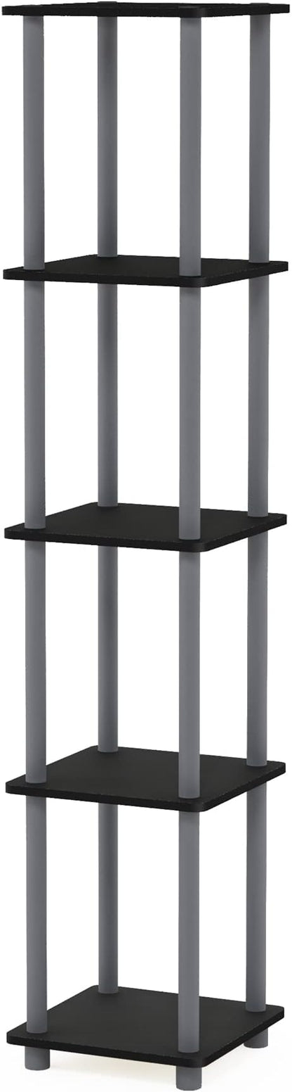 Furinno Turn-N-Tube Storage Shelves, 5-Tier Square Book Shelf, Corner Shelf, Toolless Open Shelves, Round Tubes, for Organization and Storage, Living Room, Garage, Home Office, Black