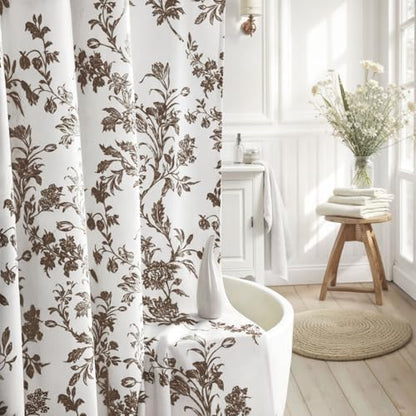 Brown Floral Shower Curtain,Vintage Cotton Cottagecore Shower Curtains for Bathroom, 72" W x 72" L