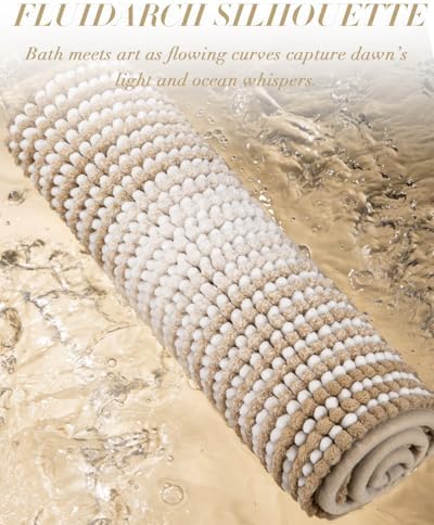 BSICPRO Large Chenille Bathroom Rugs, 24x43 Boho Bath Mats, Beige