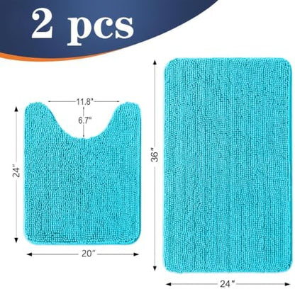 OLANLY Chenille Bathroom Rugs Mats Sets 2 Piece, 36"x24"+24"x20", Aqua Sky