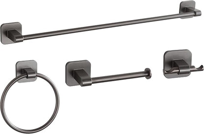 4 Pieces Bathroom Hardware Set, 24 inch Towel Bar, Towel Racks, Robe Towel Hooks, Toilet Paper Holder Wall Mounted Or Self-Adhesive,Stainless Steel and Plastic Bathroom Accessories Kit(Gray)