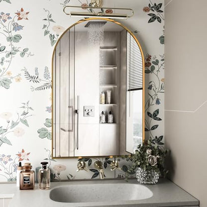 Wall Mounted Mirror, Arched Wall Mirror for Bathroom, 2 Pieces 24"x36" Arch Bathroom Mirror with Metal Frame, Gold Vanity Mirror Decor for Mantle, Bedroom, Entryway, Living Room