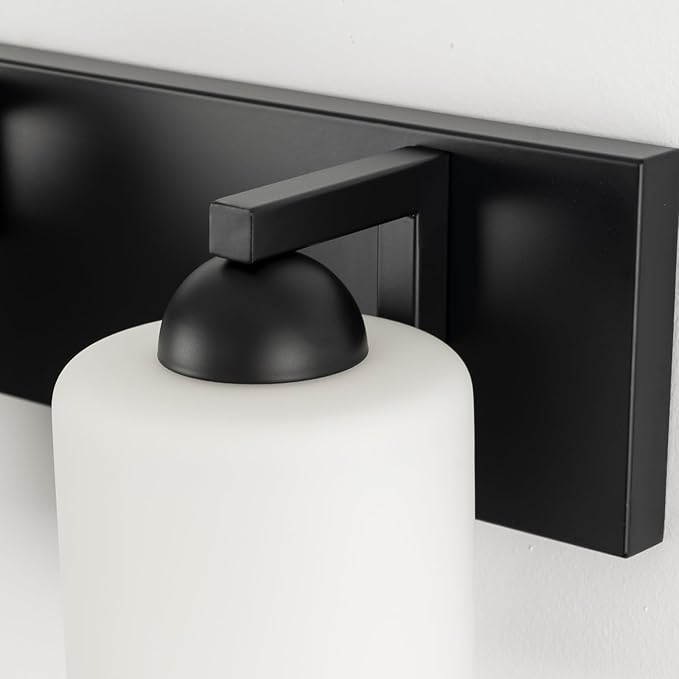mirrea 16in 2-Light Black Vanity Lights for Bathroom, Vanity Lighting Fixtures with Etched White Glass Shades