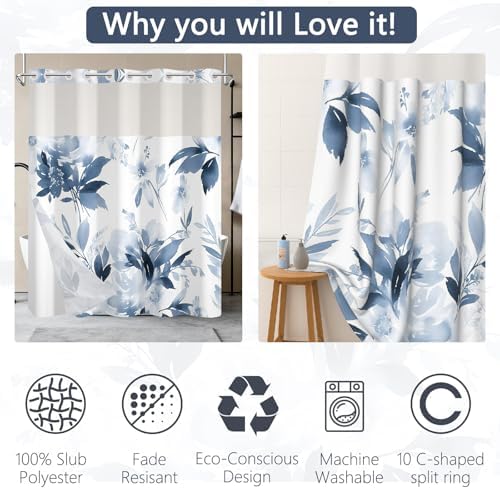 No Hook Shower Curtain with Snap in Liner 71x74 Inch