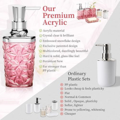 Pink Bathroom Accessories 7 Pcs, Pink Bathroom Set, Acrylic Soap Dispenser and Toothbrush Holder Set, Qtip Holder Set, Bathroom Sink Set, Gift for Home Apartment