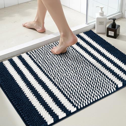 BSICPRO Bathroom Rugs, 20x32 Chenille Bath Mats, Navy Blue