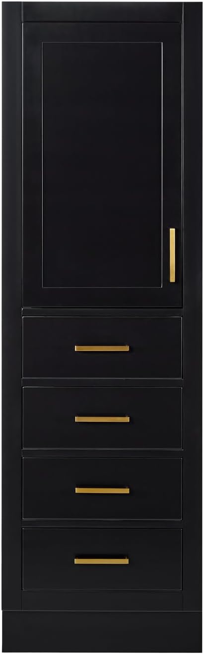 ARIEL Hepburn Bathroom Storage Cabinet - Solid Hevea Wood and Fully Assembled for Long-Lasting Durability and Sophisticated Finish, Freestanding Linen Bathroom Cabinet - 65”H x 20”W x 16”D, Black
