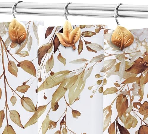 Brown Plant Leaf Shower Curtain Hooks,Eucalyptus Bathroom Decor,12PCS