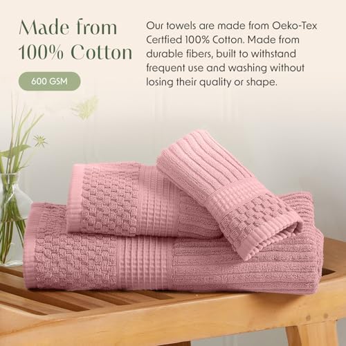 Springtree Home 100% Cotton Bath Towel Set | 4-Pack | Textured | Rose
