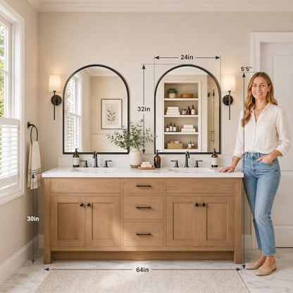 Arched Bathroom Mirrors Set of 2, 24x32 Black Rust-Resistant Metal Frame Vanity Mirror, HD Shatter-Resistant Wall Mirror for Over Sink, Modern Bathroom Mirror for Bedroom, Entryway, Living Room