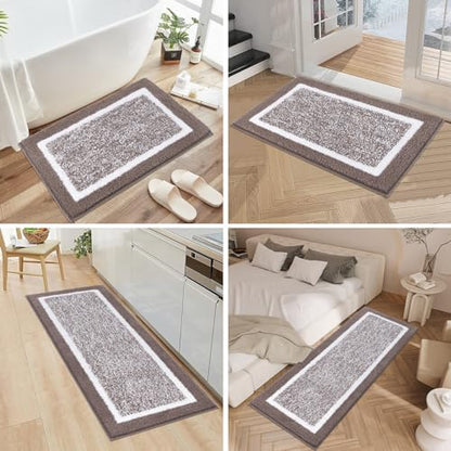 Pauwer Bathroom Rug Sets 3 Piece, Non Slip Washable Bath Mat, Coffee