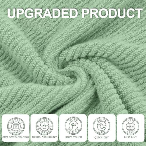 VOOVA & MOVAS Bath Towels 4PC, 100% Cotton, 30x56 in, Sage Green