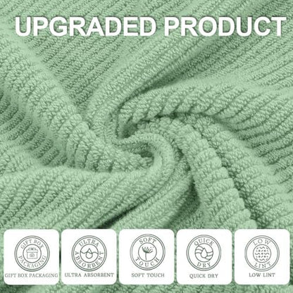 VOOVA & MOVAS Bath Towels 4PC, 100% Cotton, 30x56 in, Sage Green