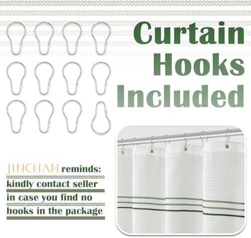 jinchan Extra Long Shower Curtain 84 Inch Length Green and White Modern Farmhouse Striped Waterproof Fabric Shower Curtains for Bathroom with 12 Hooks Machine Washable 70x84 Inches