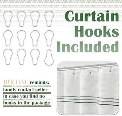 jinchan Green and White Shower Curtain for Bathroom Modern Farmhouse Striped Waterproof Fabric Shower Curtain Set with 12 Hooks Machine Washable 70x72 Inches