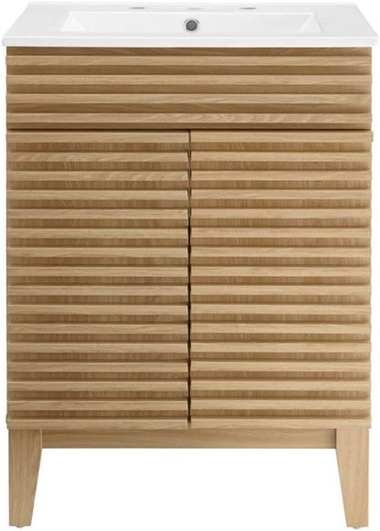 Modway Render Vanity Floor, 24 Inch, Oak/White Sink