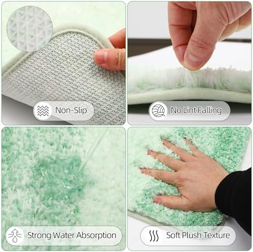 32PCS Green Bathroom Accessories Set with Shower Curtain,Rugs,Trash Can,3PCS Lotion Soap Dispenser, Toothbrush Holder, Soap Dish,Tumbler Cup,6PCS Wood Tags Bath Accessories with Tray for Bathroom