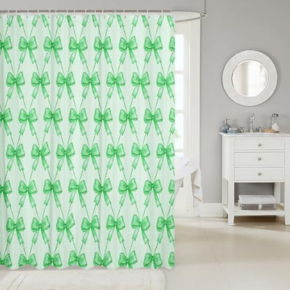 jejeloiu Cute Bow Bathroom Accessories 72"x84" Green Bowknot Shower Curtain for Bathroom Decor for Kids Boys Girls Kawaii Bath Curtain Waterproof Polyester Fabric for Stalls Bathtubs Princess