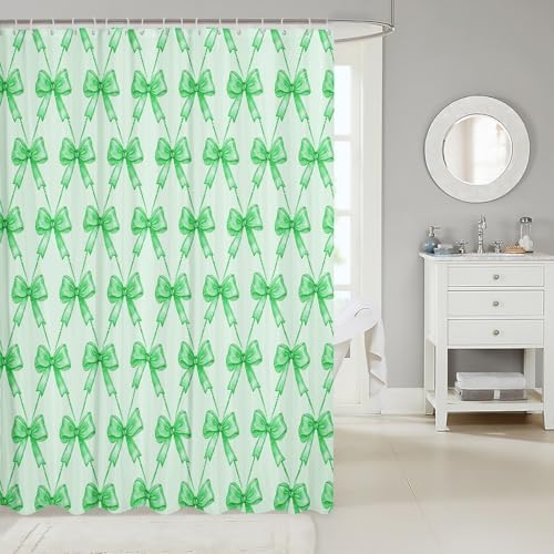 jejeloiu Cute Bow Bathroom Accessories 72"x72" Green Bowknot Shower Curtain for Bathroom Decor for Kids Boys Girls Kawaii Bath Curtain Waterproof Polyester Fabric for Stalls Bathtubs Princess