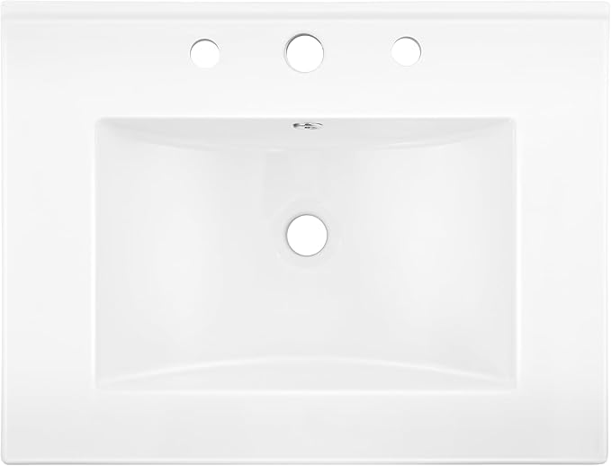 JONATHAN Y SNK1001A Ancillary 3-Hole 24 in. W x 18.25 in. D Classic Contemporary Rectangular Ceramic Single Sink Basin Vanity Top, White