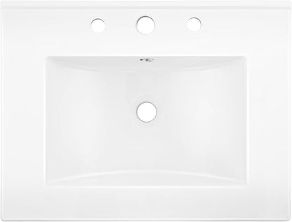 JONATHAN Y SNK1001A Ancillary 3-Hole 24 in. W x 18.25 in. D Classic Contemporary Rectangular Ceramic Single Sink Basin Vanity Top, White